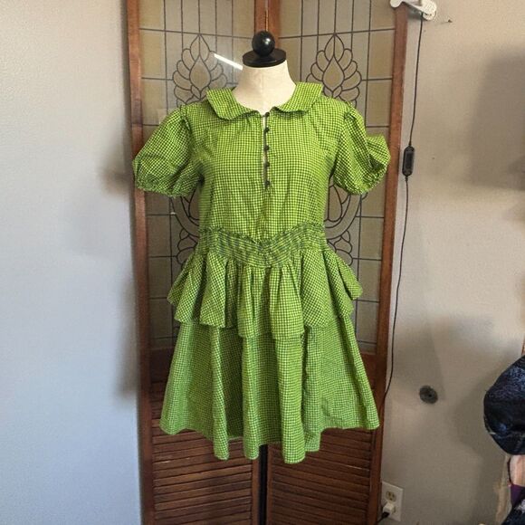 Urban Outfitters Claire Ruffle Babydoll Gingham Oversized Mini Dress Size XS - Picture 2 of 16